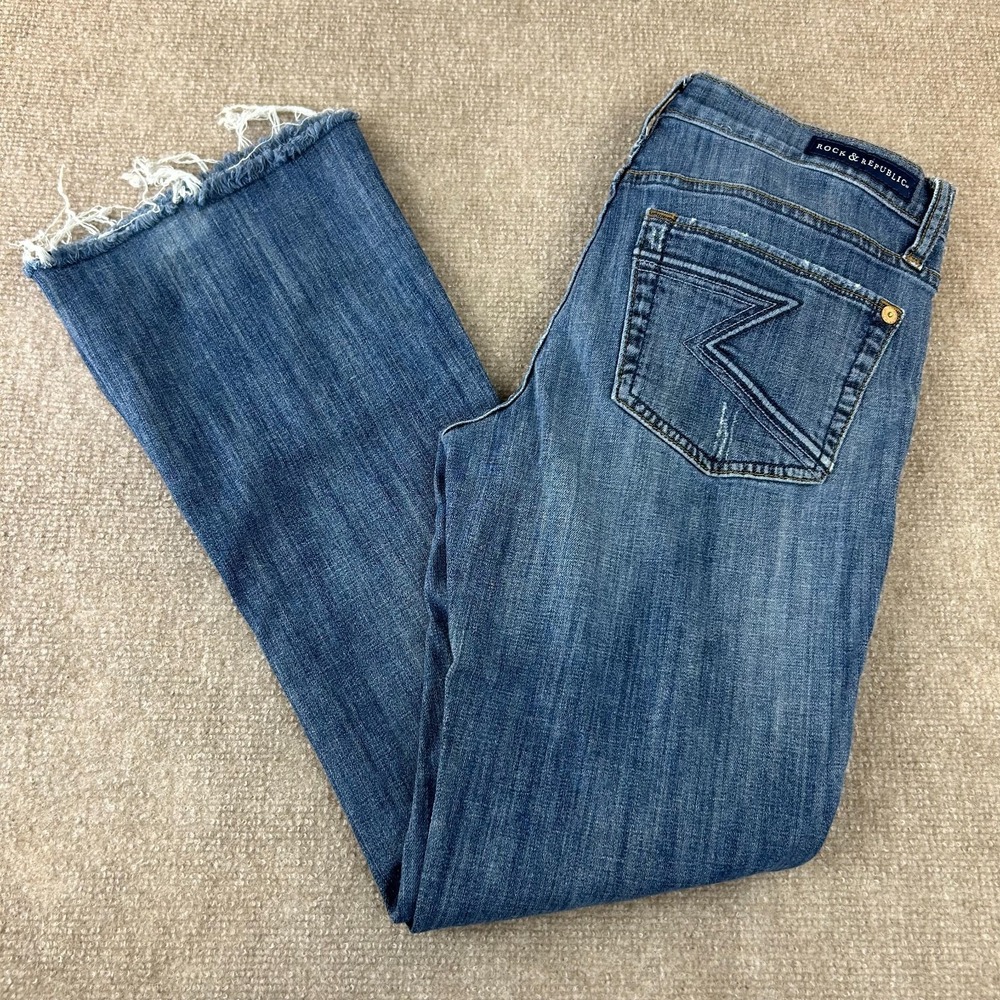 Rock & Republic Kasandra Bootcut Jeans Womens 12M Blue Distressed Cotton Stretch